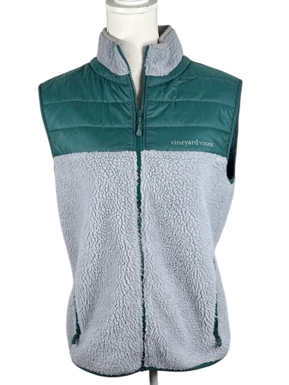 Vineyard Vines Men's Green & Gray Classic Zip Down Sherpa Full Zip Vest‎ Size S
